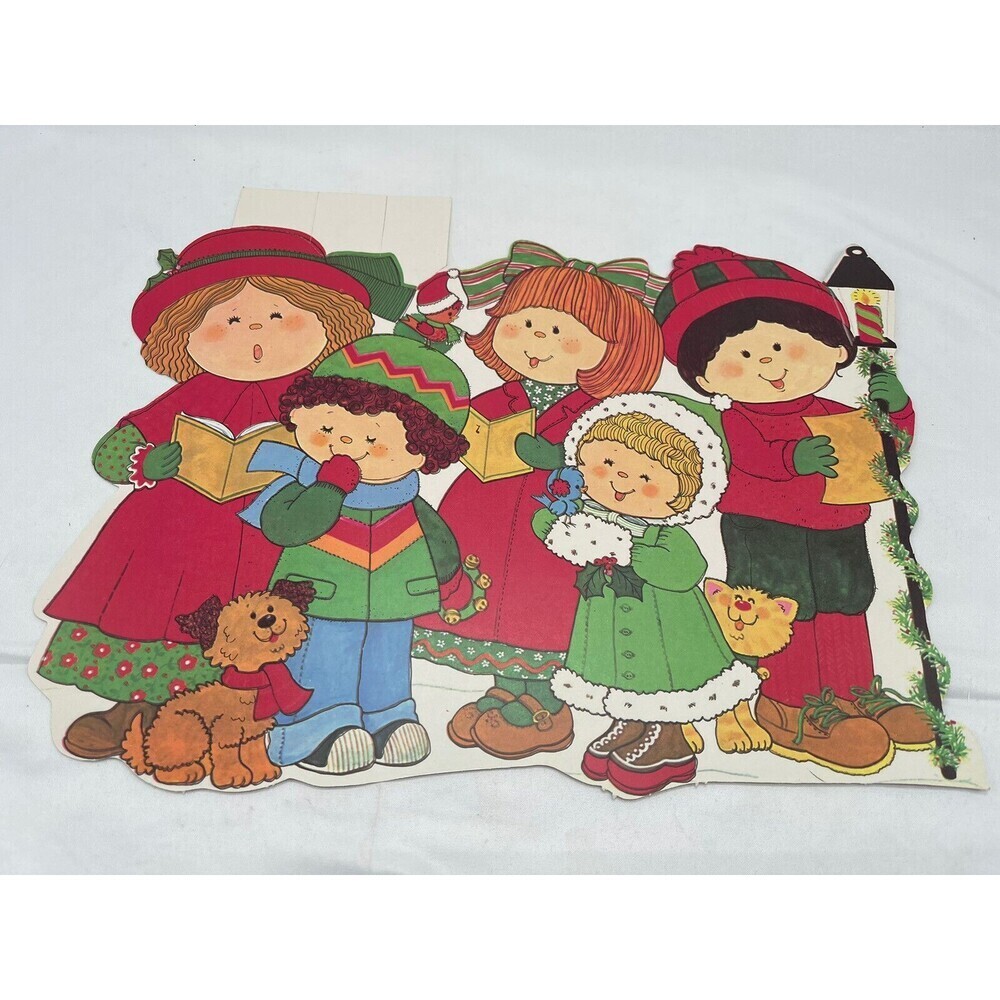Large Vintage Christmas Die Cut, Caroling Children, Eureka USA, Two-Sides, NOS
